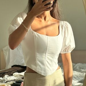 Puff Sleeve Poplin Corset Top